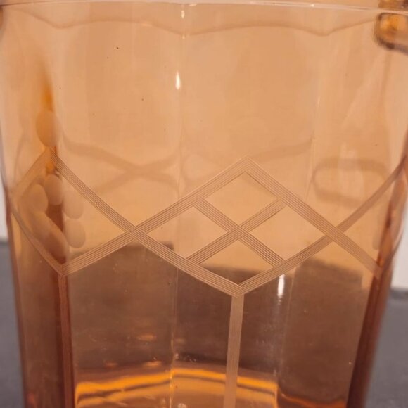Art Deco Pink Etched Glass Ice Bucket Diamond Floral Pattern VTG Barware Metal - Picture 7 of 10